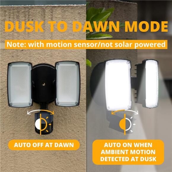 19W LED Flood Light Motion Sensor Outdoor, 2 Adjustable Head, 2000LM, 5000K - Picture 4 of 8